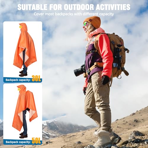 Hooded Rain Poncho for Adult Waterproof Lightweight Raincoat (X Orange)