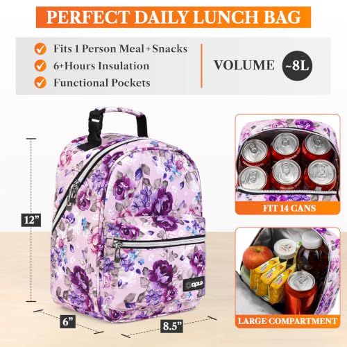 Insulated Lunch Box for Kids and Adults (Purple Flowers)