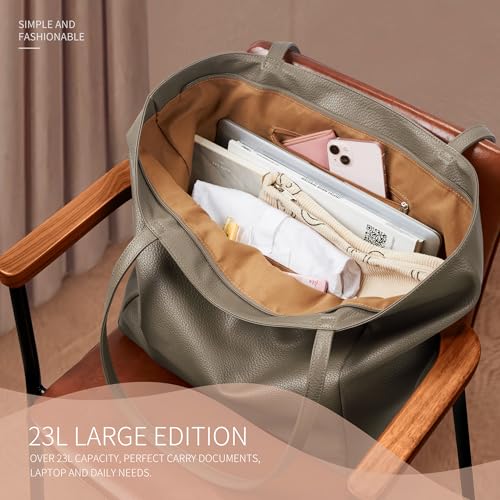 Large Tote Bag Vegan Leather 16L Casual Zipper Work Weekender (Greyish)
