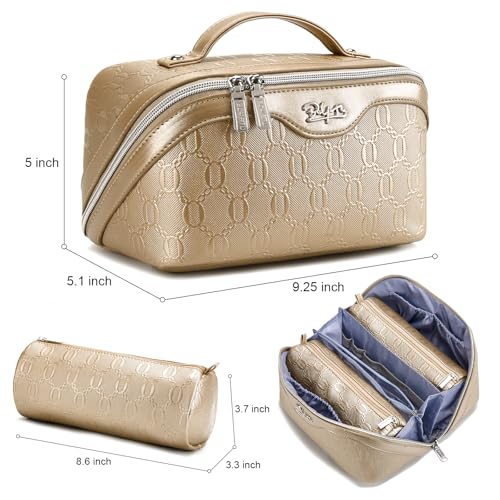 Travel Makeup Bag Cosmetic Bags for Women (G-5-Gold Yellow)