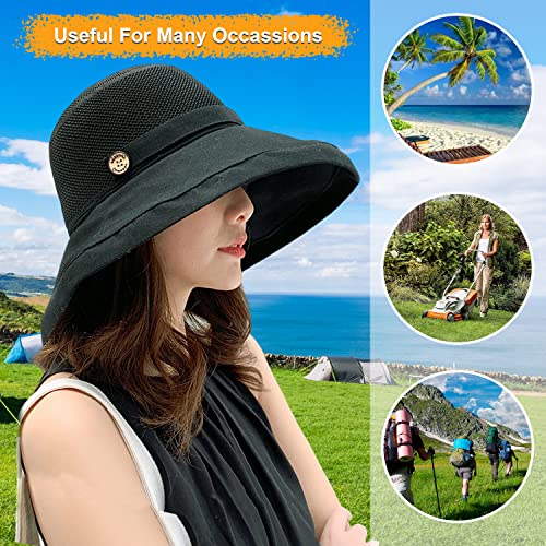 Women Summer Wide Brim Sun Hat Bucket Fishing Hats UV Protection (One Size / B2-fyu001-black)