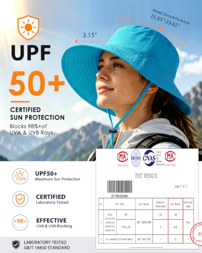 Water Resistant UPF 50+ Sun Bucket Hat Packable Brimmed for Women Men (One Size / Aqua Blue)