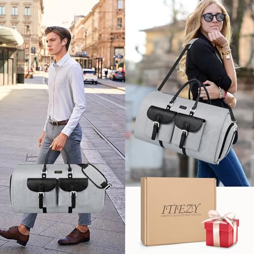Garment Bag for Travel Convertible Carry on Travel Duffel Bag for Men Women (A04-Grey)