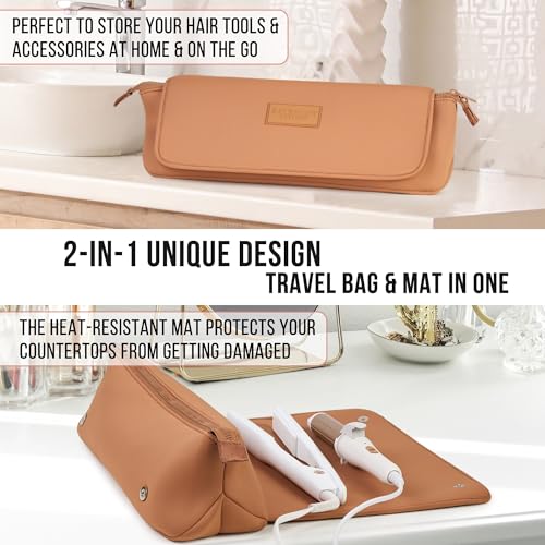 Hair Tools Travel Bag and Heat Resistant Mat 17" (Brown)