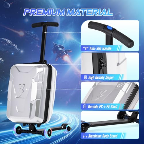 2-in-1 Scooter Suitcase for Kids & Adults, Foldable Ride On Luggage (Silver)
