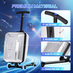 2-in-1 Scooter Suitcase for Kids & Adults, Foldable Ride On Luggage (Silver)