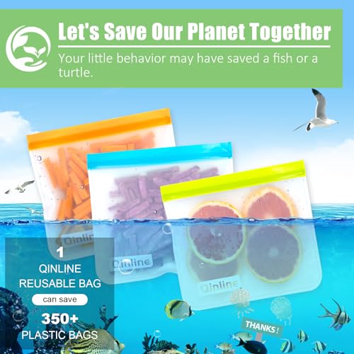 Reusable Food Storage Bags (10 Pack - 10 Sandwich / A1.Orange/Blue/Yellow)