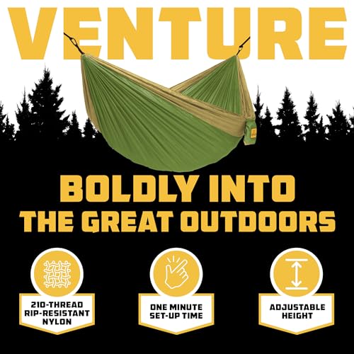 Hammock for Camping Double Hammocks Gear for The Outdoors Backpacking Survival or Travel (Green & Khaki / Double)