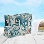 Large Beach Bags Totes Canvas Tote Shoulder Bag Soft Wave Water Resistant Bags for Gym Travel Daily Ocean (Ocean Octopus Vintage)