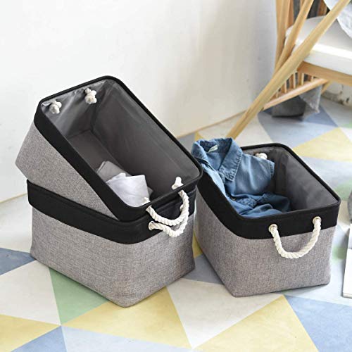 Collapsible Storage Bin for Shelves (Black&Grey / 3PCS/Large - 15.7Lx11.8Wx8.3H)