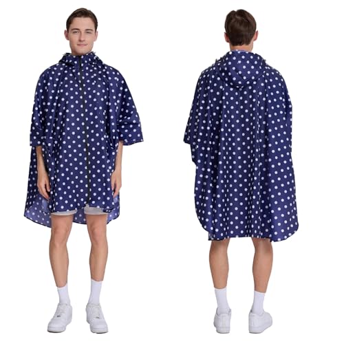Cloak raincoat Unisex poncho Adult hooded men and women with pockets Mountaineering hiking rainstorm prevention (One Size / Blue Point)