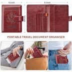 Passport Holder for Travel Essentials (B-Wine Red + Green / Upgraded)