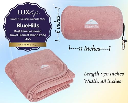 Premium Soft Rolled Travel Blanket Airplane Long Flights (Travel / R02-pink)