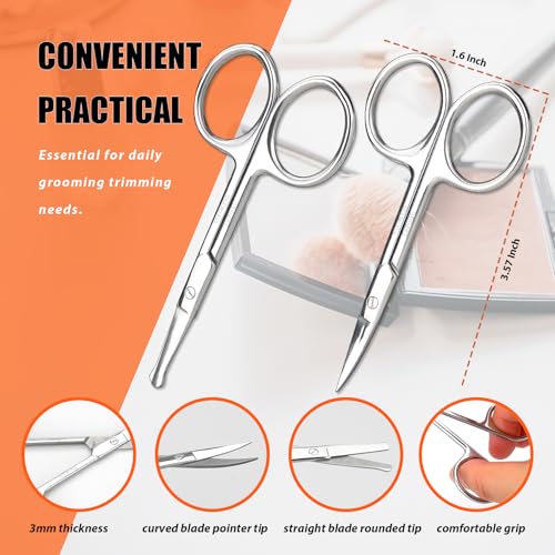 Facial Hair Small Grooming Scissors For Men Women (2PCS - Without Cover / Silver)