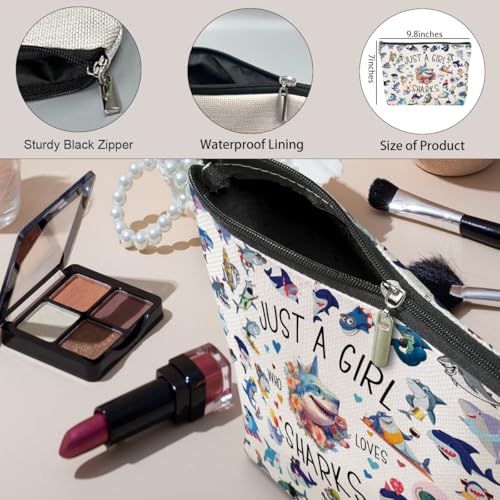A Girl Loves Sharks Shark Gifts Shark Stuff Sharks Decor Cosmetic Bag travel Makeup Bag Gifts for Women Coworker Teens Bestie Best Friend Birthday Easter Anniversary Graduation Christmas Nurse Day (Girl Sharks 1197)