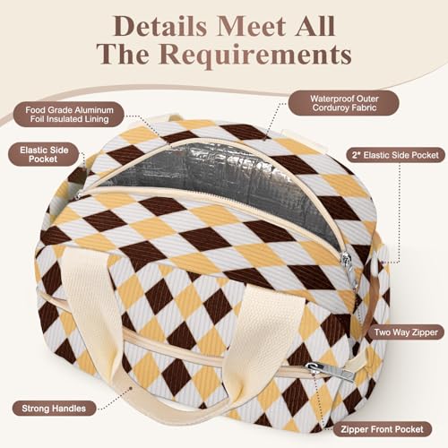 Lunch Box for Women (B-B-Corduroy Brown Argyle / Medium - 10L)