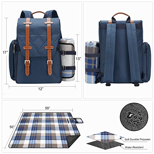 Picnic Backpack for 4 Person w (Navy-blue / 4 Person)