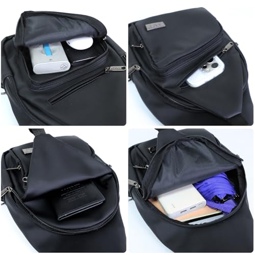Crossbody Sling Bag Men Women (Black Leather / Small)