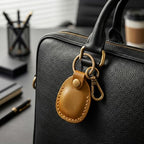 Genuine Leather Airtag Holder Compatible with Apple AirTag Keychain 2nd & 1st Gen (Light Brown)