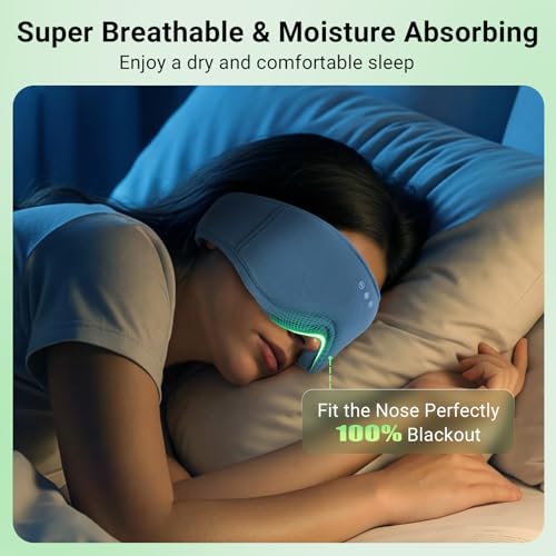 3D Bamboo Cotton Sleep Mask with Bluetooth 5.4 Headphone (Blue)