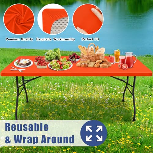 2 Pack Rectangle Spandex Fitted Table Cloth (Orange / 72" x 30" (Rectangular))