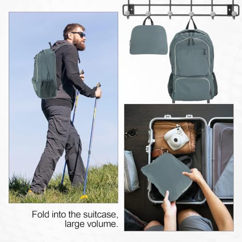 20L lightweight packable Hiking Daypack Foldable Backpack for Men Women Small Travel Outdoor Foldable Shoulder Bag (Light Grey)