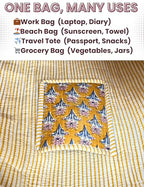 100% Cotton Quilted Tote Bag For Women (Gamboge Cherry Block Print)