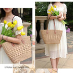 Straw Bag for Women Straw Woven Beach Tote Bag Casual Hobo Shoulder Bag Handbags Summer Handmade Beach Purse (F Khaki)