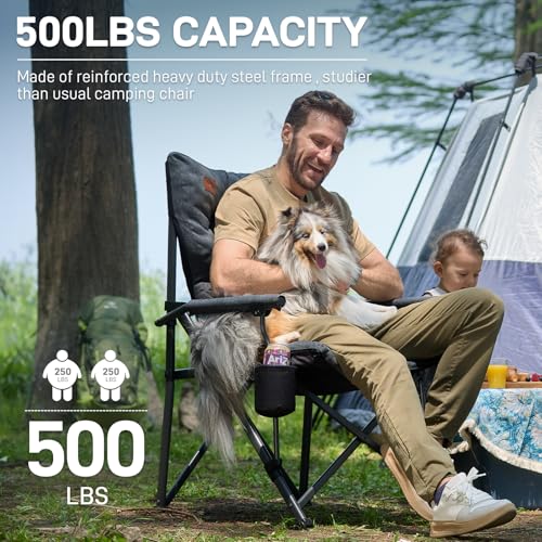 Padded Oversized Folding Camping Chair for Adults (Black)