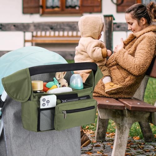 Universal Stroller Organizer with Insulated Cup Holder (All Green)