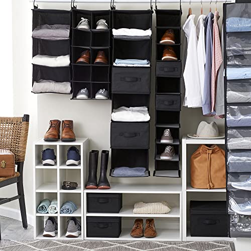 10 Pocket Hanging Shoe Closet Organizer with Hooks (Black)