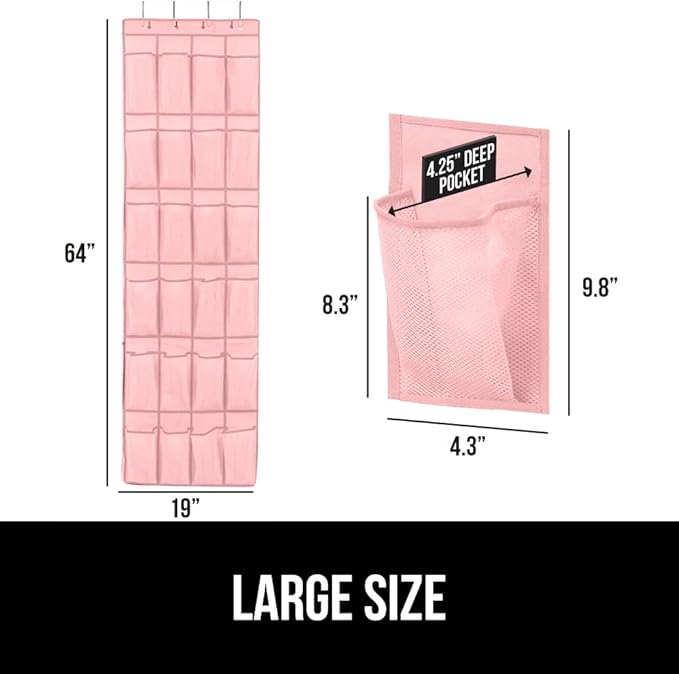 GORILLA GRIP Over the Door Shoe Organizer, 24 Large Breathable Mesh Pockets - Image 6