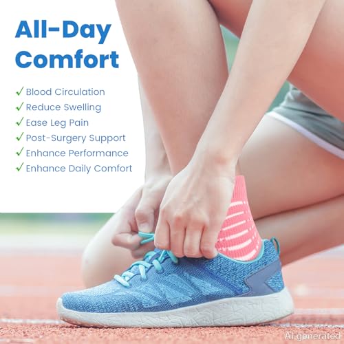 Ankle Compression Socks Women Men Plantar Fasciitis Relief 5 Pairs (Medium / Cyan+light Blue+rose Red+purple+pink(5 Pairs))