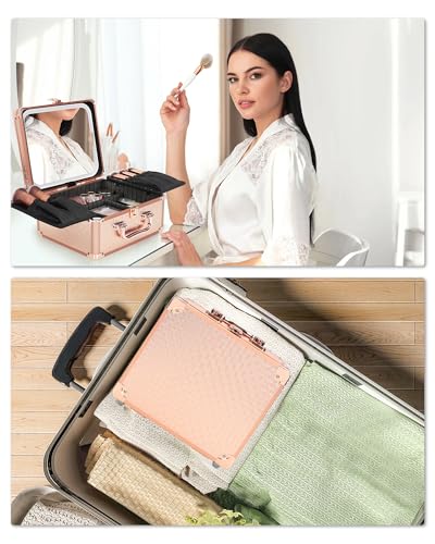 Makeup Bag with LED Mirror (C-Rose Gold / Small)