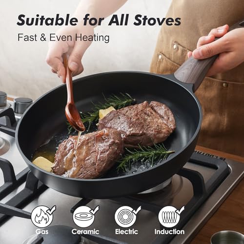 8Inch Nonstick Frying Pan Paella Pan (8 Inch / DARK Black)