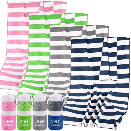 4 Pack(8Pcs) Microfiber Travel Towel, Beach Towel Quick Dry Towel Camping Towel Super Absorbent Compact Lightweight Sports Gym Towels for Beach, Gym, Hiking, Pool, Backpacking, Bath, Yoga (L 60"x30"+24"x15" / Navy Blue+green+pink+grey)