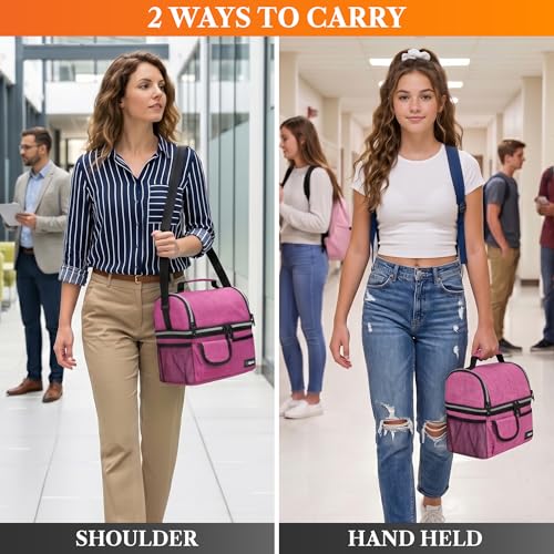 Insulated Lunch Bag Women Men (Heather Pink)