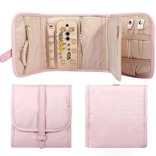 Small Travel Jewelry Organizer Roll for Women (Light Pink / Small)