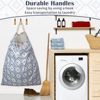 Canvas Laundry Bag with Handles & Drawstring (Geometry Blue,1pc XL / XL 33"W x 35"H┃1 Pack)