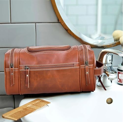 Leather Toiletry Bag for Men (Tan Brown / Men's Toiletry Bag)