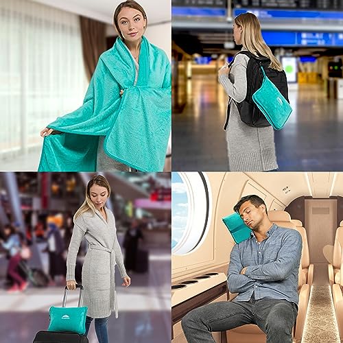Premium Soft Travel Blanket Pillow 2 Pack Airplane (Teal-2pk-t012)
