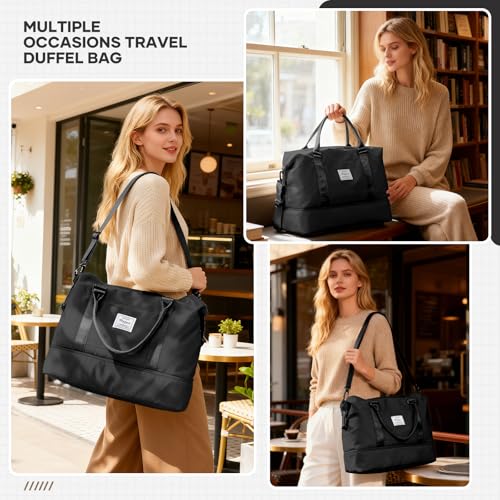 Travel Duffle Bag Expandable Overnight Foldable Carry On Bags for Women (A58-Black / XX-large)