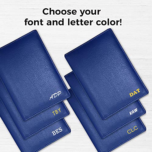 Personalized Monogrammed Cobalt Blue Leather RFID Passport Wallet (Cobalt Blue / Minimalist)
