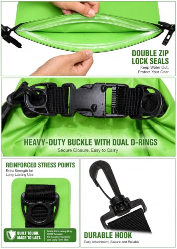 Waterproof Dry Bag with Double Zip (5L / Without Window / Green)