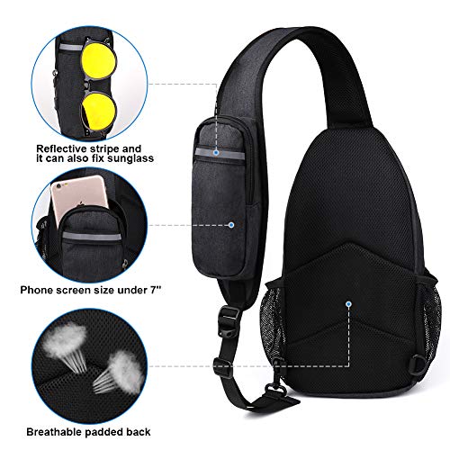 Crossbody Sling Backpack Sling Bag Travel Hiking Chest Bag Daypack (Black / Small)
