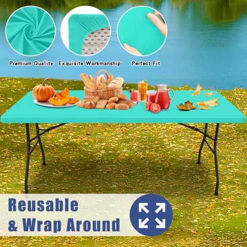 2 Pack Rectangle Spandex Fitted Table Cloth (Aqua Blue / 60" x 30" (Rectangular))