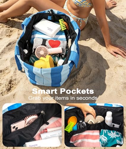 Beach Bags Waterproof Sandproof (Blue + Light Blue)