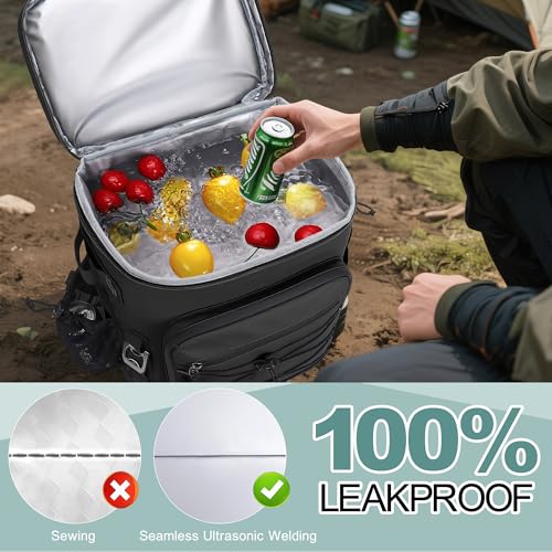 Large 52 Can Insulated Waterproof Leakproof Cooler Backpack (Black, Black Zipper)