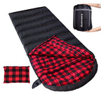 0 Degree Sleeping Bag Cotton Flannel Winter Cold Weather for Adults XXL Sleeping Bag 4 Season Big and Tall with Pillow Compression Sack (Black_L)