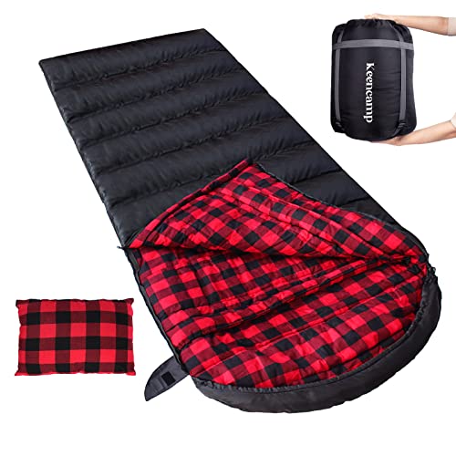 0 Degree Sleeping Bag Cotton Flannel Winter Cold Weather for Adults XXL Sleeping Bag 4 Season Big and Tall with Pillow Compression Sack (Black_L)